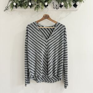 Rag & Bone Grey Striped Hudson Sweater Small Slouchy V Neck ZZ